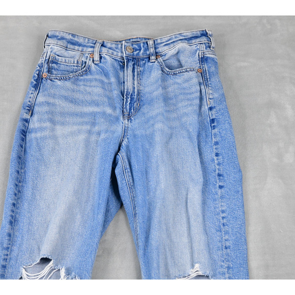 American Eagle Mom Jeans Womens 8 Long (28x30) Distressed Hi-Rise Blue Denim - Picture 5 of 11